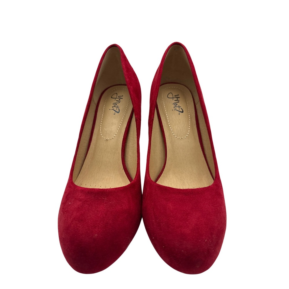 Y Not? Womens Red Faux Suede Round Toe Stiletto Pumps Heels Size 10M